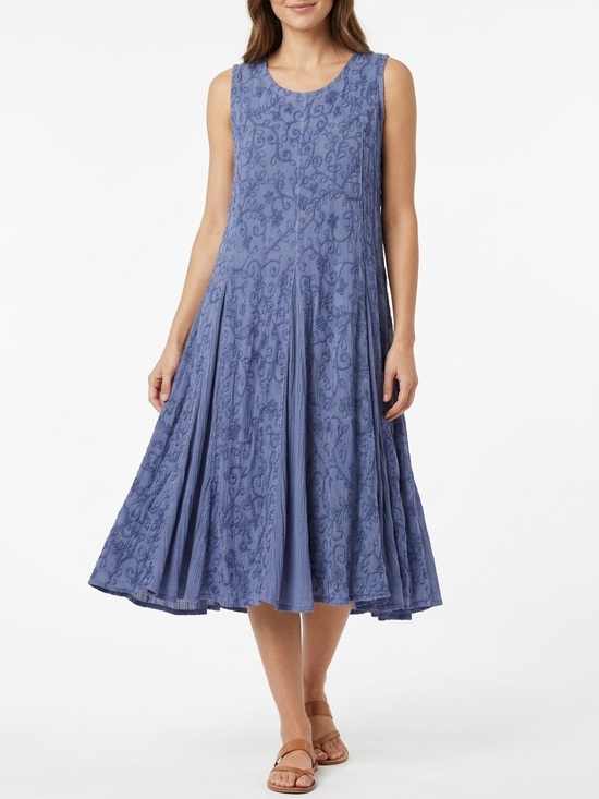 Starina Dresses & Skirts - Vintage Starina Sleeveless Aline Dress Floral Embroidered Rayon Blue M